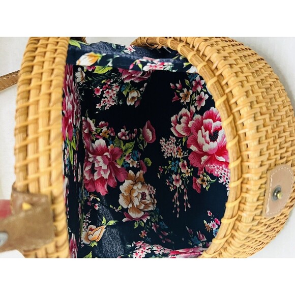 Rattan Straw Woven Round Crossbody Shoulder Bag Boho Hippie Concert - Picture 7 of 7